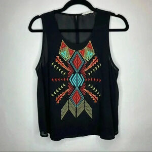 💃🏻 Lush Tribal Print Tank Top Black Medium​​